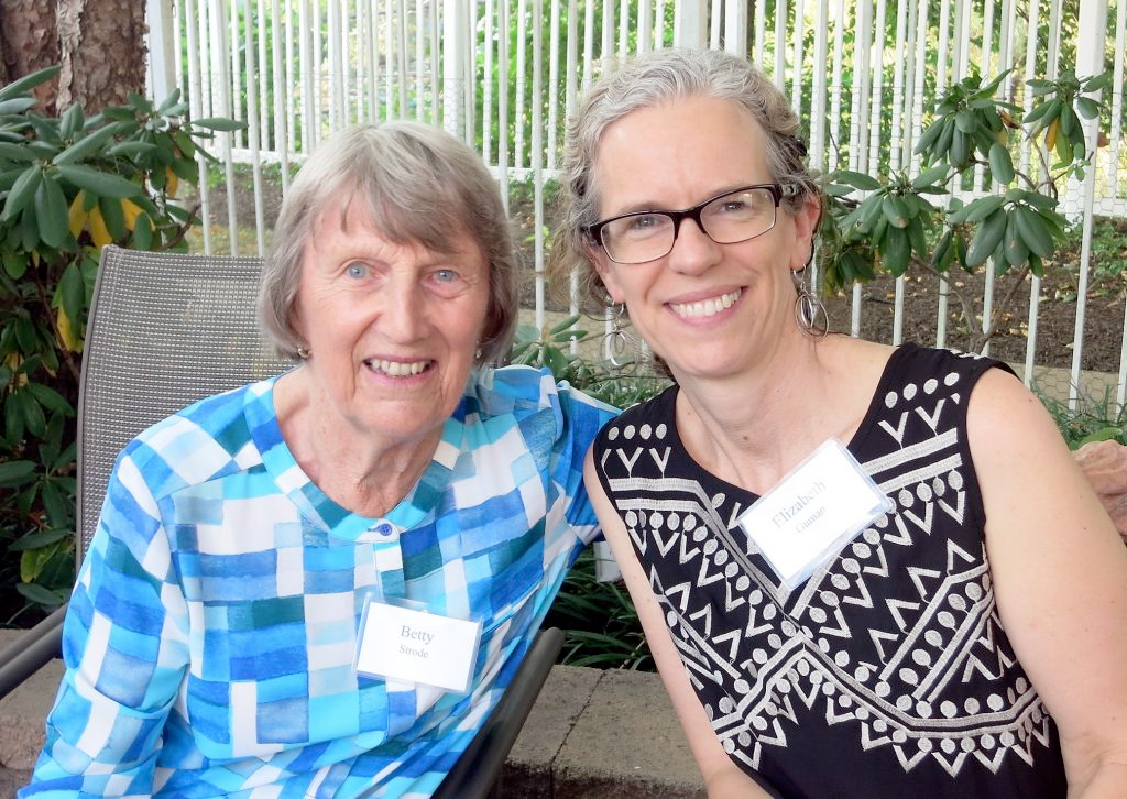 Betty Strode and Elizabeth Guman in garden setting