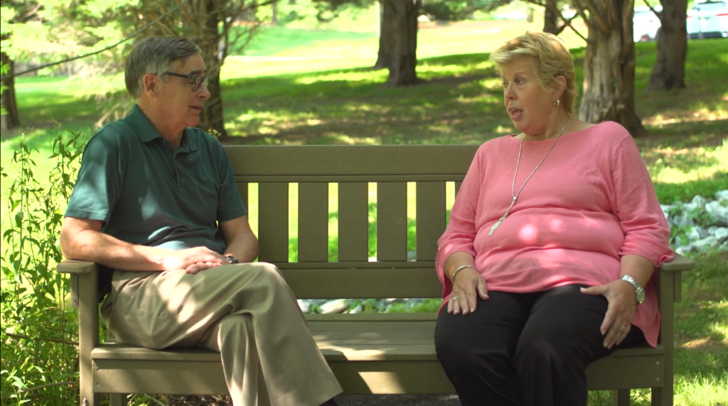 discussing Quaker Values on bench