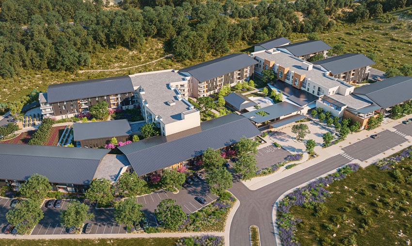 Architect's rendering, aerial view of Enso Village