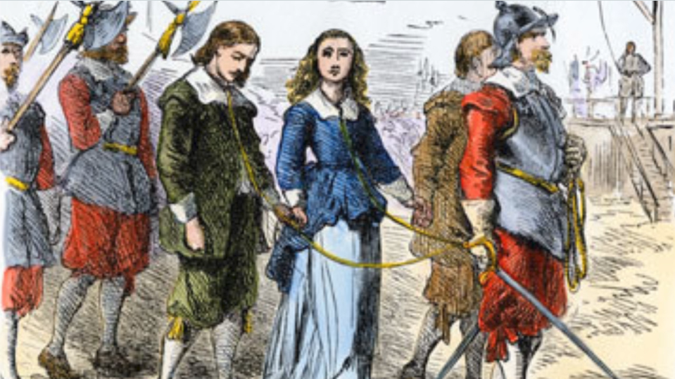 Illustration of Quakers being arrested for Quaker Values