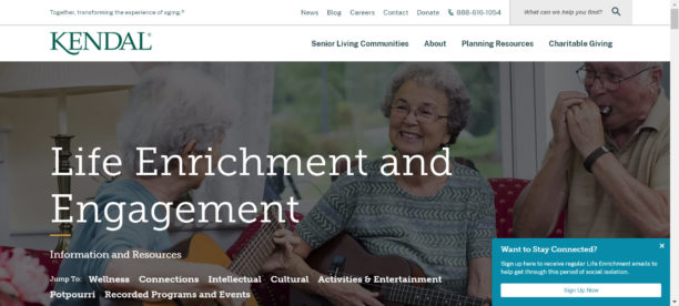 Life Enrichment and Engagement Landing Page