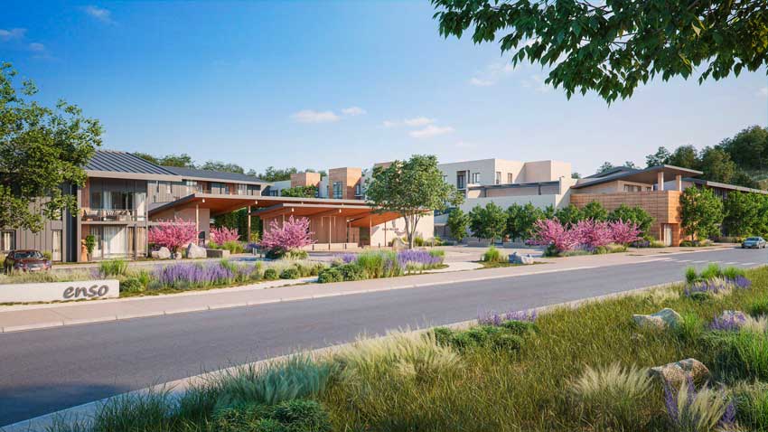 Architect's rendering of the front of Enso Village.