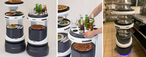 Servi Robot holding various dishes and drinks