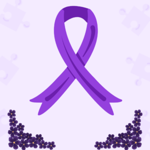 Alzheimer's Ribbon and purple flowers